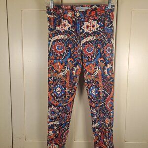 GRETCHEN SCOTT Blue Orange Paisley Garden Print Stretch Cotton Pant Size Medium